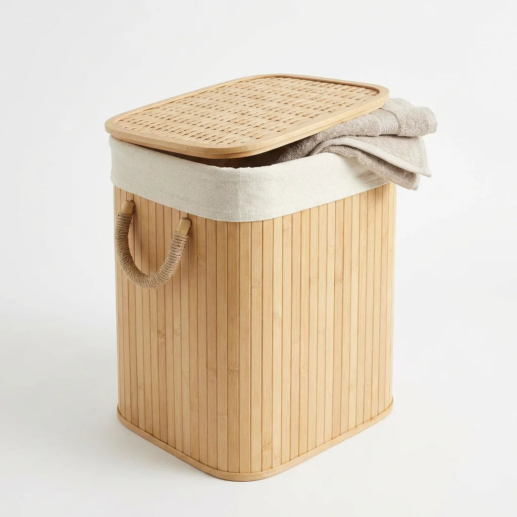 Collapsible Bamboo Laundry Basket with Lid — 60L | FSC Certified