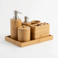 Refillable Bamboo Bathroom Accessory Set — 5-Piece Complete | FSC Certified