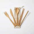 Bamboo Cutlery Travel Set — 5-Piece with Organic Linen Pouch | FSC Certified