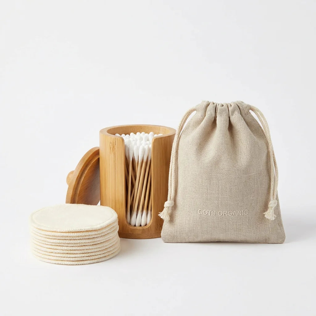 Zero-Waste Cotton Bathroom Starter Kit — Reusable Pads, Swabs & Storage Bag | GOTS Organic