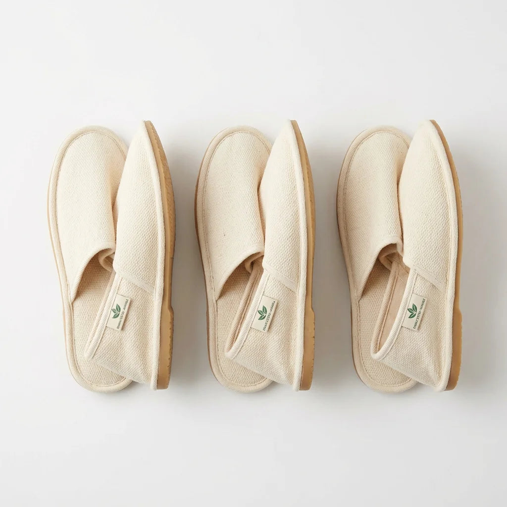 Organic Cotton Reusable Guest Slippers — 3-Pack | Machine Washable | GOTS Certified | Zero Waste