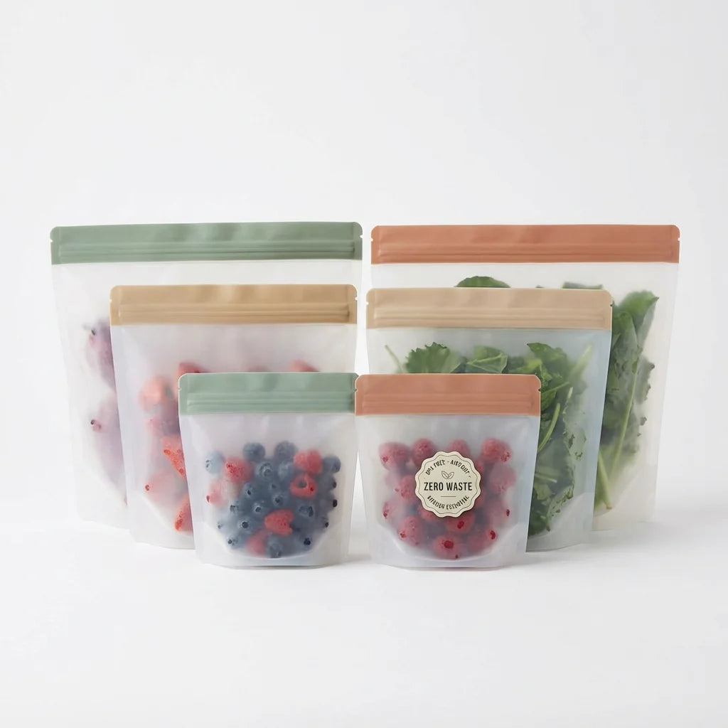 Reusable Silicone Food Storage Bags — 6-Pack Mixed Sizes | BPA-Free, Airtight | Homestay Kitchen Essential