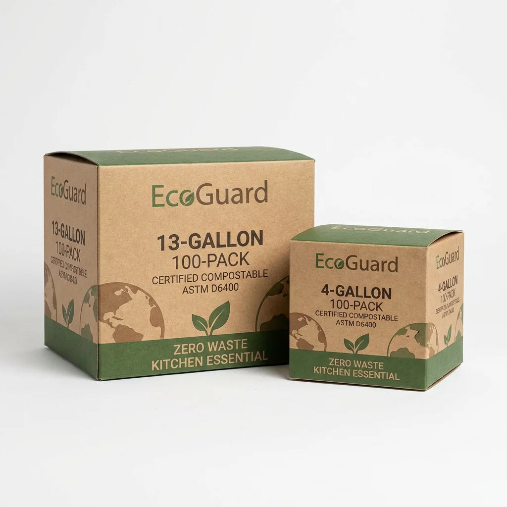 Compostable Trash Bags — 100-Pack, 4-Gallon & 13-Gallon | Zero-Waste, Plant-Based | Homestay Ready